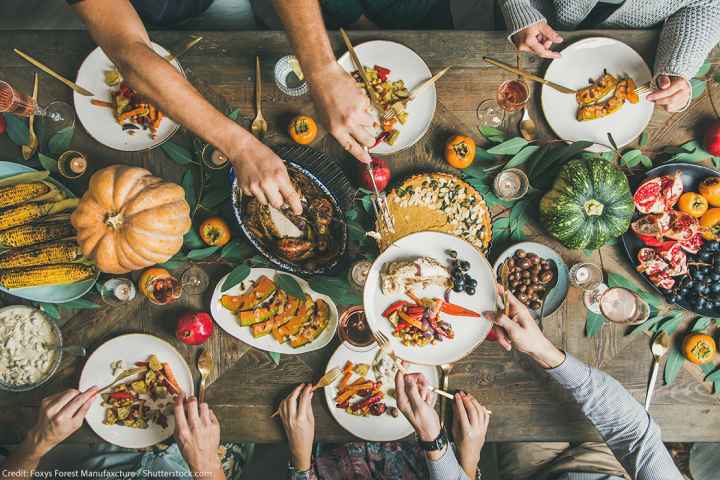 A decorated holiday table.