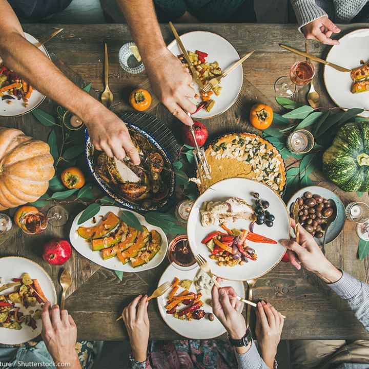 A decorated holiday table.