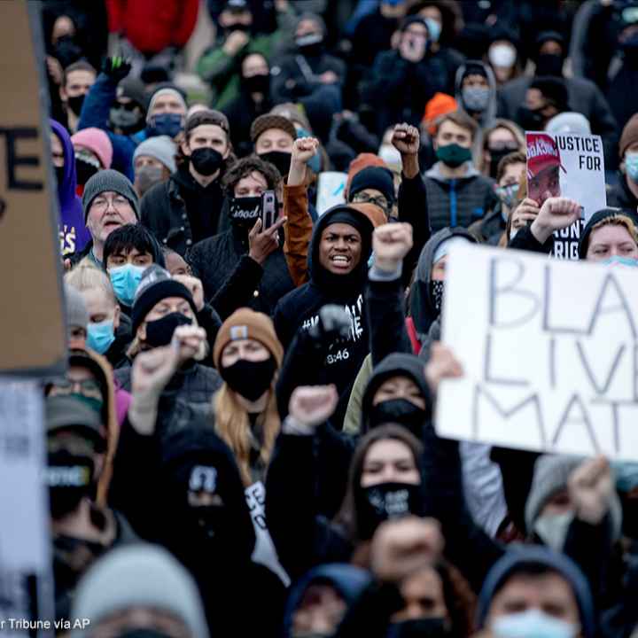 Protestors demonstrate in Brooklyn Center, Minnesota after the shooting death of Daunte Wright.